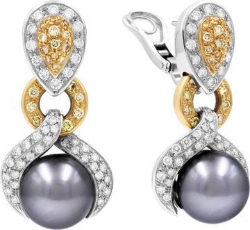 Tahitian Pearl, white and yellow diamond earrings in 18k white and yellow gold Earring Collection