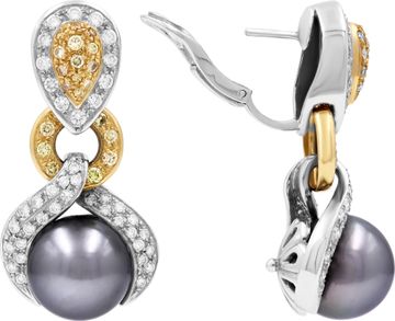 Tahitian Pearl, white and yellow diamond earrings in 18k white and yellow gold