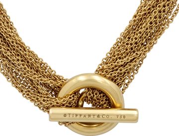 Tiffany & Co. 18k yellow gold multistrand heart toggle necklace
