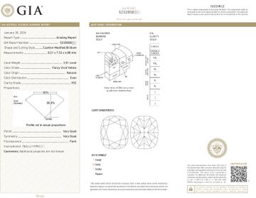 Tiffany & Co. 2.51 carat Fancy Vivid Yellow Halo Ring in 18k gold and platinum. Diamond is 2.51 carats and is VS2 clarity.