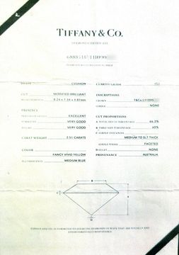 Tiffany & Co. 2.51 carat Fancy Vivid Yellow Halo Ring in 18k gold and platinum. Diamond is 2.51 carats and is VS2 clarity.