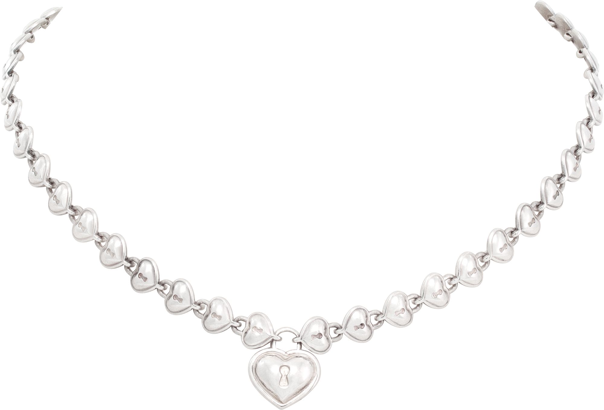 Tiffany Heart link chain necklace with heart lock pendant in Sterling  Silver, wide and 16 inches