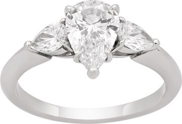 Tiffany & Co. Platinum diamond ring set with one pear brilliant cut diamond flanked by two pear shaped diamonds Ring Collection