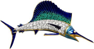 Tiffany & Co. Sailfish Diamond and enamel Blue Marton 18k brooch Tiffany & Co. Sailfish Diamond and enamel Blue Marton 18k brooch