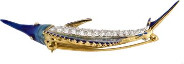 Tiffany & Co. Sailfish Diamond and enamel Blue Marton 18k brooch