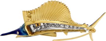 Tiffany & Co. Sailfish Diamond and enamel Blue Marton 18k brooch