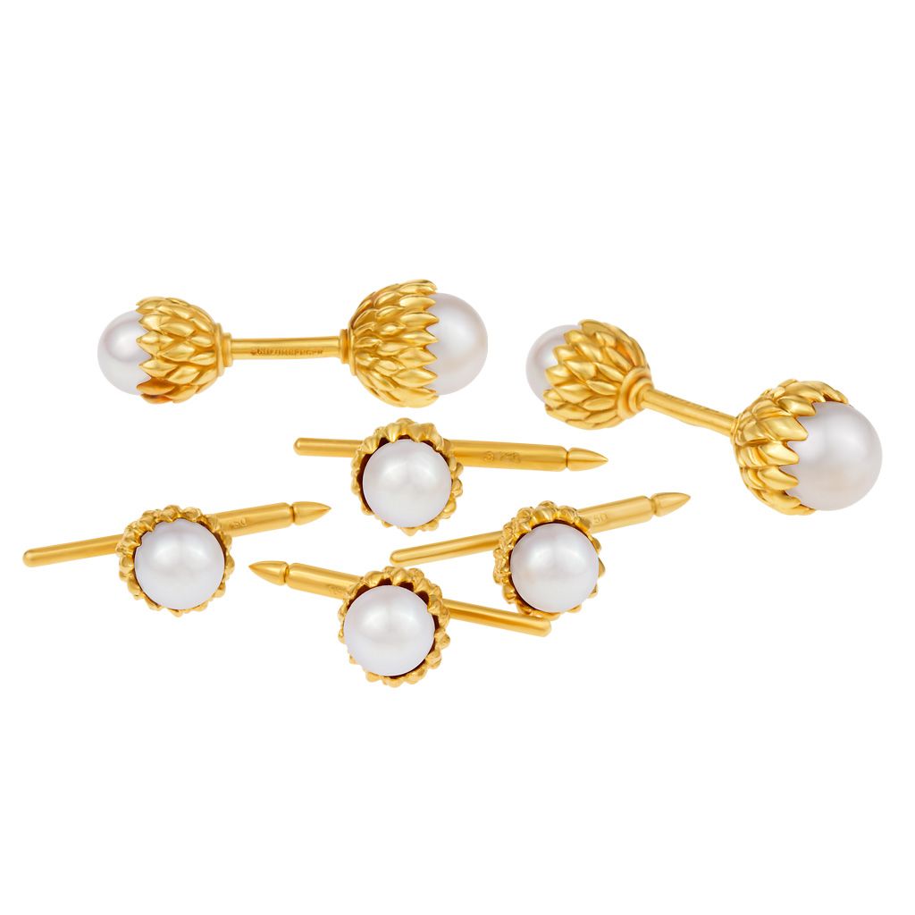 Tiffany & Co Schlumberger 18k gold Acorn cufflins stud set With