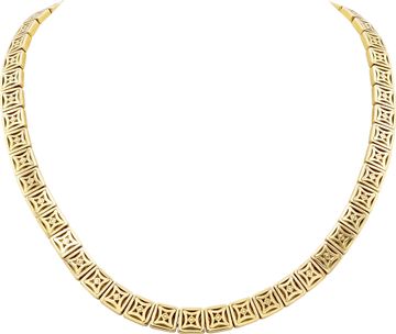 Tiffany & Co square panel mirror link necklace in 18k yellow gold. 16 inch length. 7.5 mm width. Circa 2002. Necklace Collection