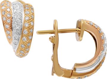 Tri-Color earrings in 18k white, rose and yellow gold with clasp and post