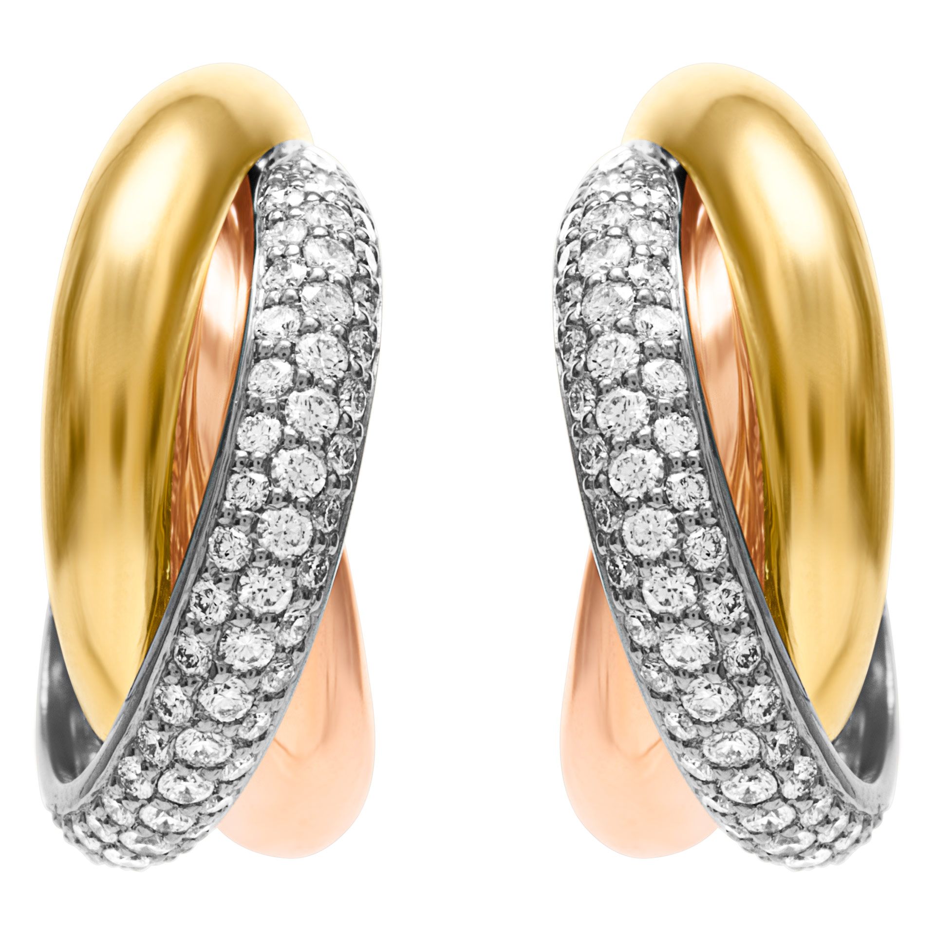 Trinity de Cartier earrings in 18k tri-color gold with diamonds