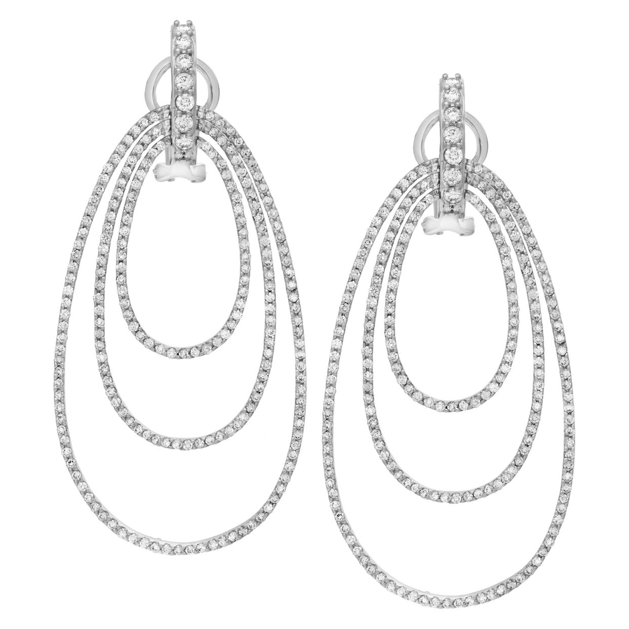 Triple oval micro pave diamond earrings in 18k white gold
