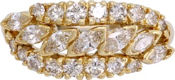 Triple row diamond ring in 18k yellow gold
