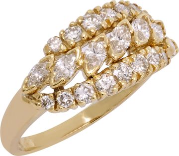 Triple row diamond ring in 18k yellow gold
