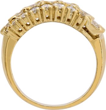 Triple row diamond ring in 18k yellow gold