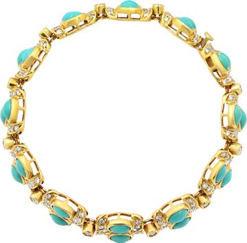 Turquoise and diamond bracelet in 18K yellow gold