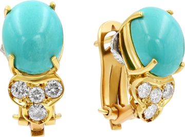 Turquoise and diamond Earrings in18k yellow gold. Earring Collection