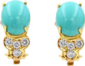 Turquoise and diamond Earrings in18k yellow gold.