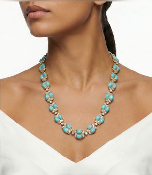 Turquoise and diamond necklace in 18k yellow gold