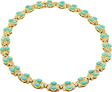 Turquoise and diamond neckalce in 18k yellow gold