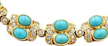 Turquoise and diamond necklace in 18k yellow gold