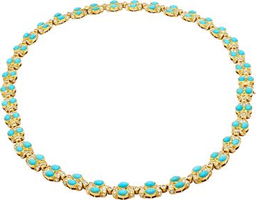 Turquoise and diamond necklace in 18k yellow gold