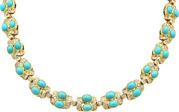 Turquoise and diamond necklace in 18k yellow gold