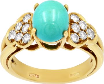 Turquoise and diamond ring in 18k yellow gold Ring Collection