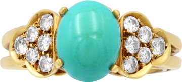 Turquoise and diamond ring in 18k yellow gold