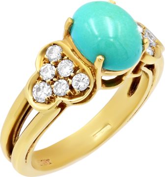Turquoise and diamond ring in 18k yellow gold