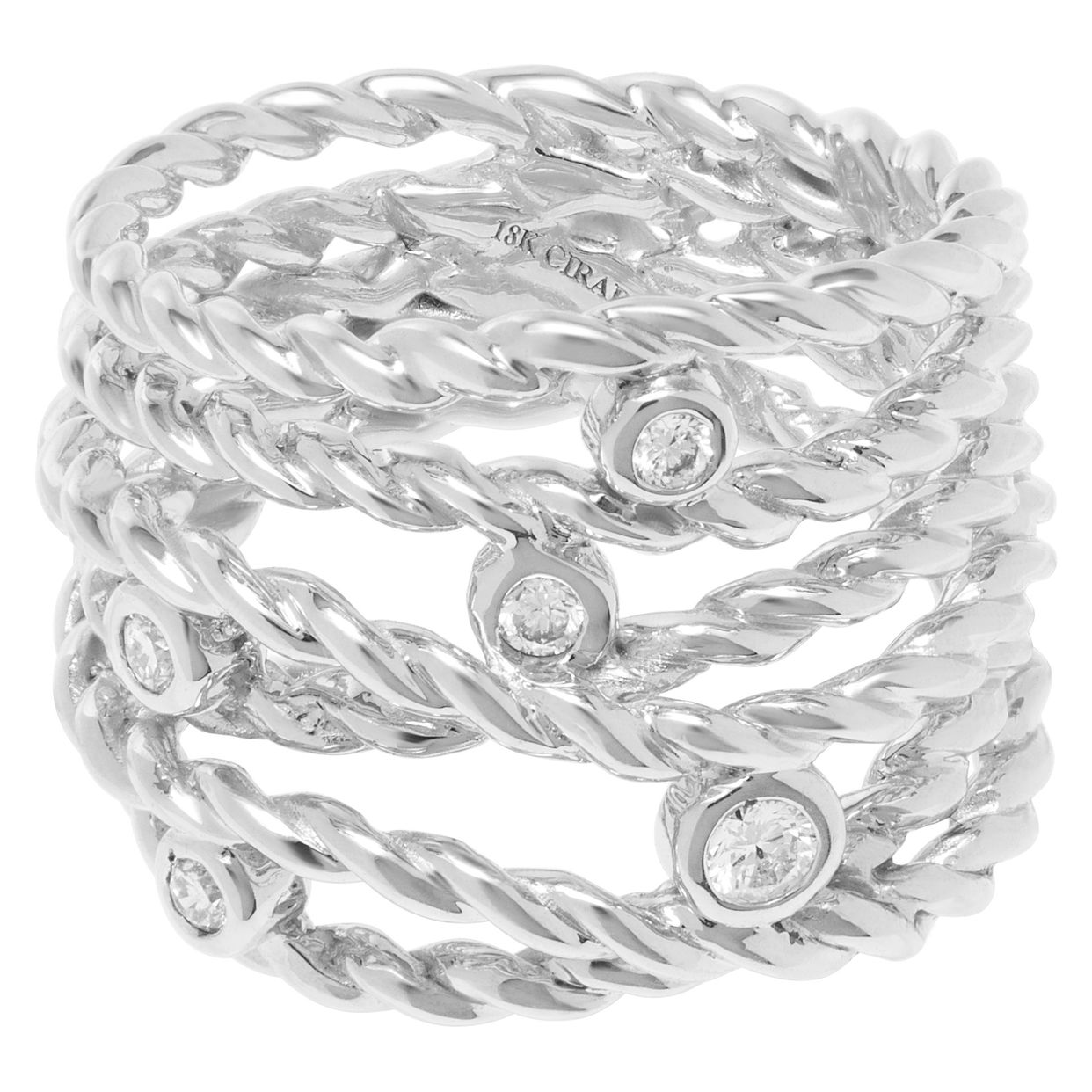 Diamond Ring Rope Twisted ropes with diamond accents ring in 18k w/g | Gray & Sons