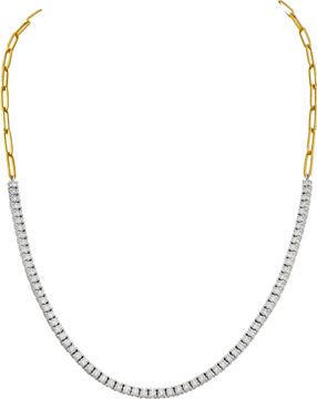 Two Tone 14k Gold Semi Tennis Diamond Paperclip Chain Necklace