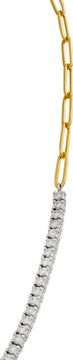 Two Tone 14k Gold Semi Tennis Diamond Paperclip Chain Necklace