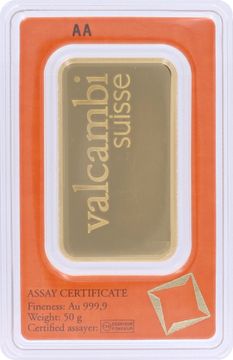 Valcambi Suisse 50 gram gold bullion bar