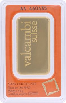 Valcambi Suisse 50 gram gold bullion bar