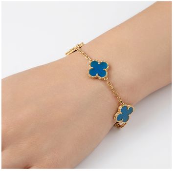 Van Cleef & Arpels blue Agate stone 18k yellow gold alhambra bracelet Bracelet Collection
