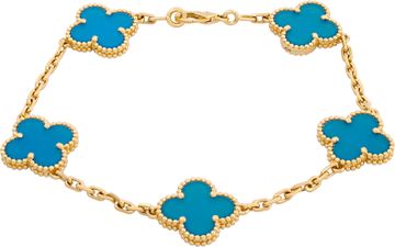 Van Cleef & Arpels blue agate stone 18k yellow gold alhambra bracelet