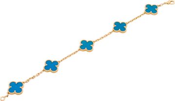 Van Cleef & Arpels blue agate stone 18k yellow gold alhambra bracelet