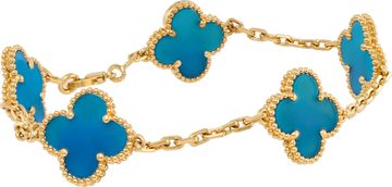 Van Cleef & Arpels blue agate stone 18k yellow gold alhambra bracelet