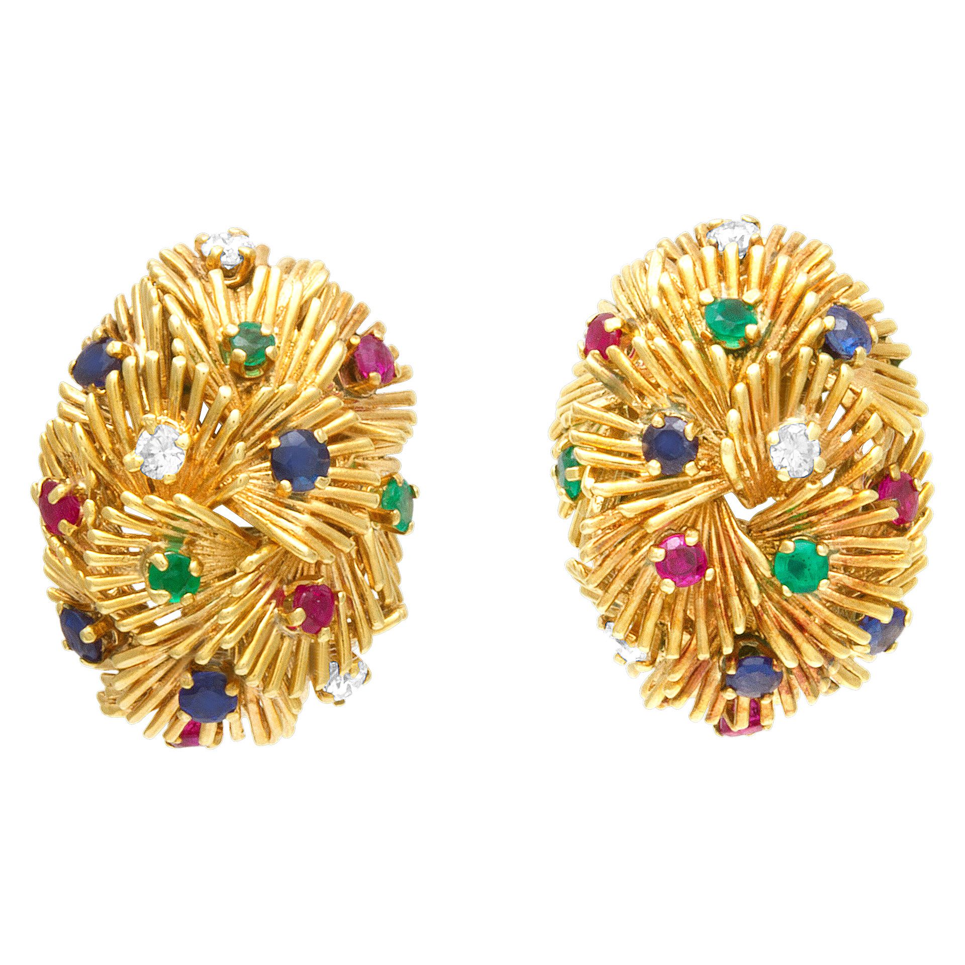 Van Cleef and Arpels earrings with diamonds, rubies, emaralds