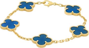 Van Cleef & Arpels Vintage Alhambra 5 motif blue agate bracelet in 18k yellow gold Bracelet Collection