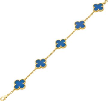 Van Cleef & Arpels Vintage Alhambra 5 motif blue agate bracelet in 18k yellow gold