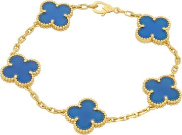 Van Cleef & Arpels Vintage Alhambra 5 motif blue agate bracelet in 18k yellow gold