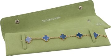 Van Cleef & Arpels Vintage Alhambra 5 motif blue agate bracelet in 18k yellow gold