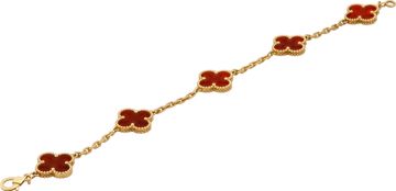 Van Cleef & Arpels Vintage Alhambra 5-Motif Bracelet Carnelian 18k yellow gold