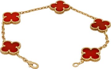 Van Cleef & Arpels Vintage Alhambra 5-Motif Bracelet Carnelian 18k yellow gold