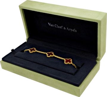 Van Cleef & Arpels Vintage Alhambra 5-Motif Bracelet Carnelian 18k yellow gold
