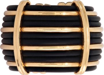 Vintage Cuff  Ring in 18 Yellow Gold and Rubber