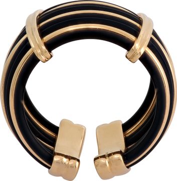 Vintage Cuff  Ring in 18 Yellow Gold and Rubber