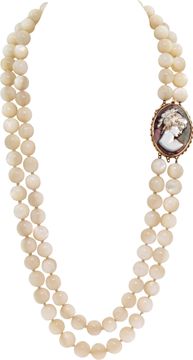 VIntage Mother of pearl beads necklace with Mother of pearl cameo clasp on 14K yellow VIntage Mother of pearl beads necklace with Mother of pearl cameo clasp on 14K yellow Necklace Collection