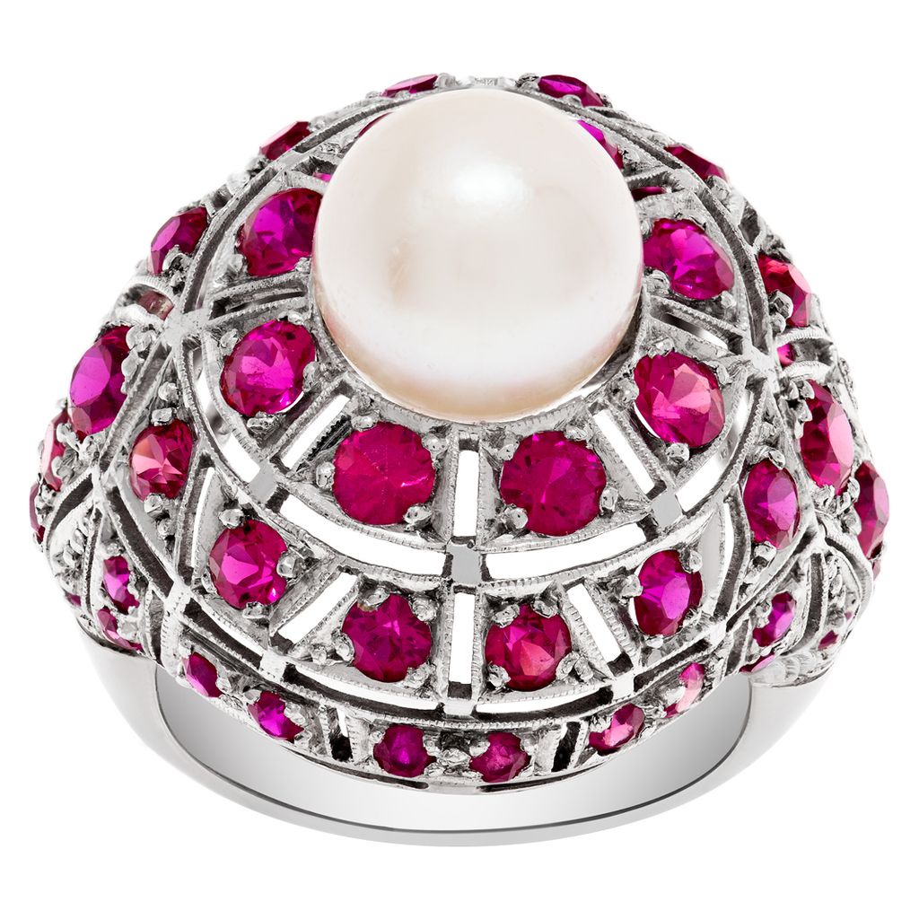 Ruby　inomata リング① Vintage ruby & pearl ring with approximately 1.50 carat round